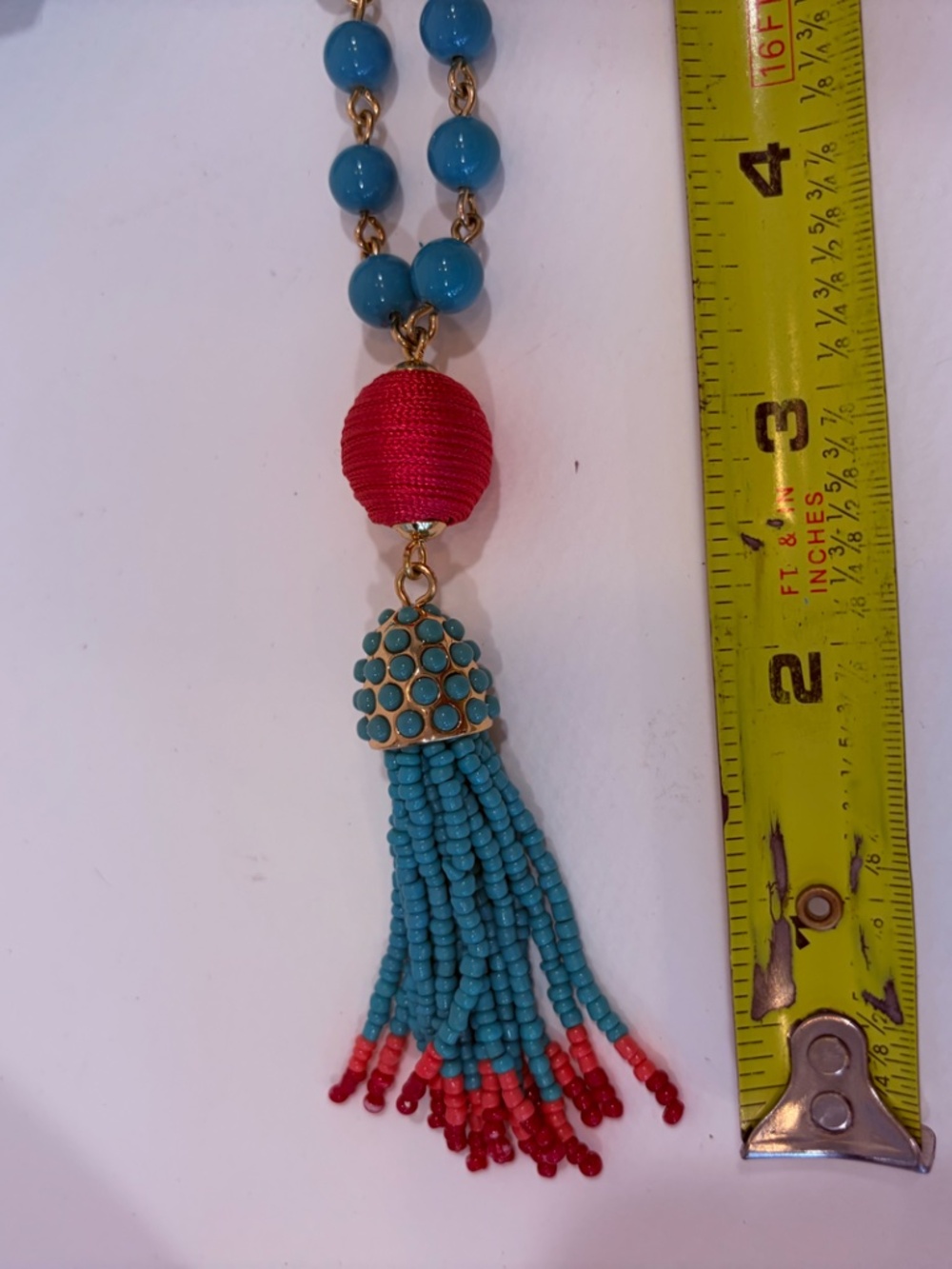 Spartina 449 Turquoise Red Beaded Tassel Necklace & Earrings Set - Picture 5 of 7